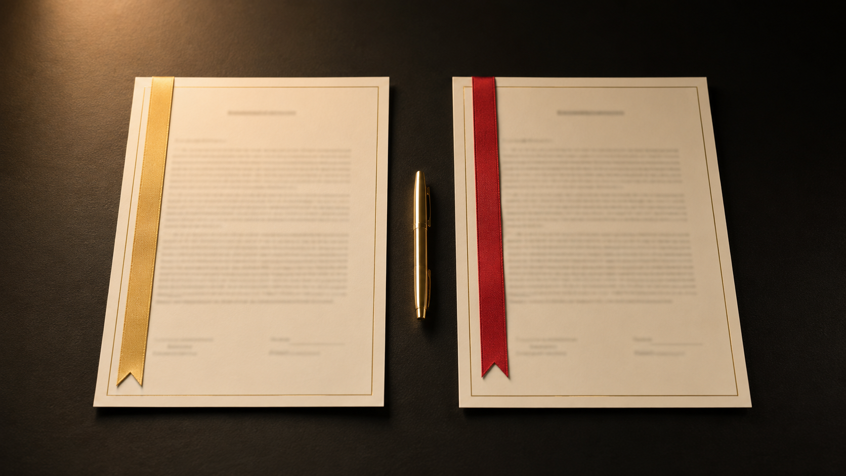 Two music license contracts on a dark desk