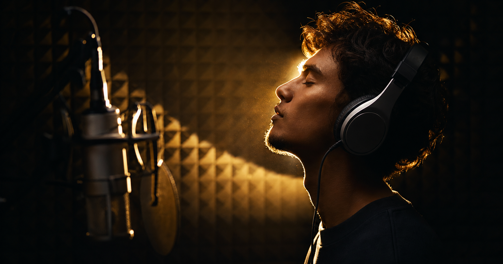 Artist recording vocals over a type beat in the studio